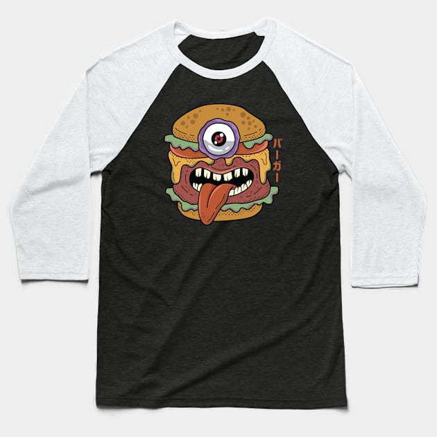 Kawaii Japanese Monster Burger Baseball T-Shirt by spacedowl
